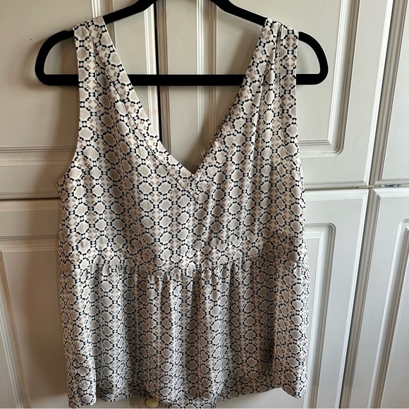 LOFT Tops - LOFT Cream and Black Printed V-Neck Peplum Tank